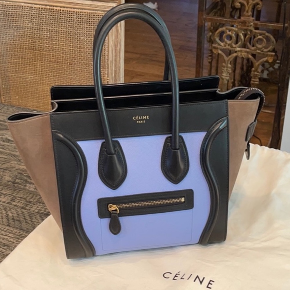 Celine Tricolor Tote in Black, Purple, and Brown